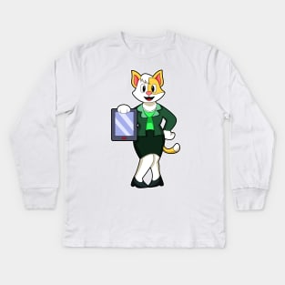 Cat as Secretary with Blouse & Skirt Kids Long Sleeve T-Shirt